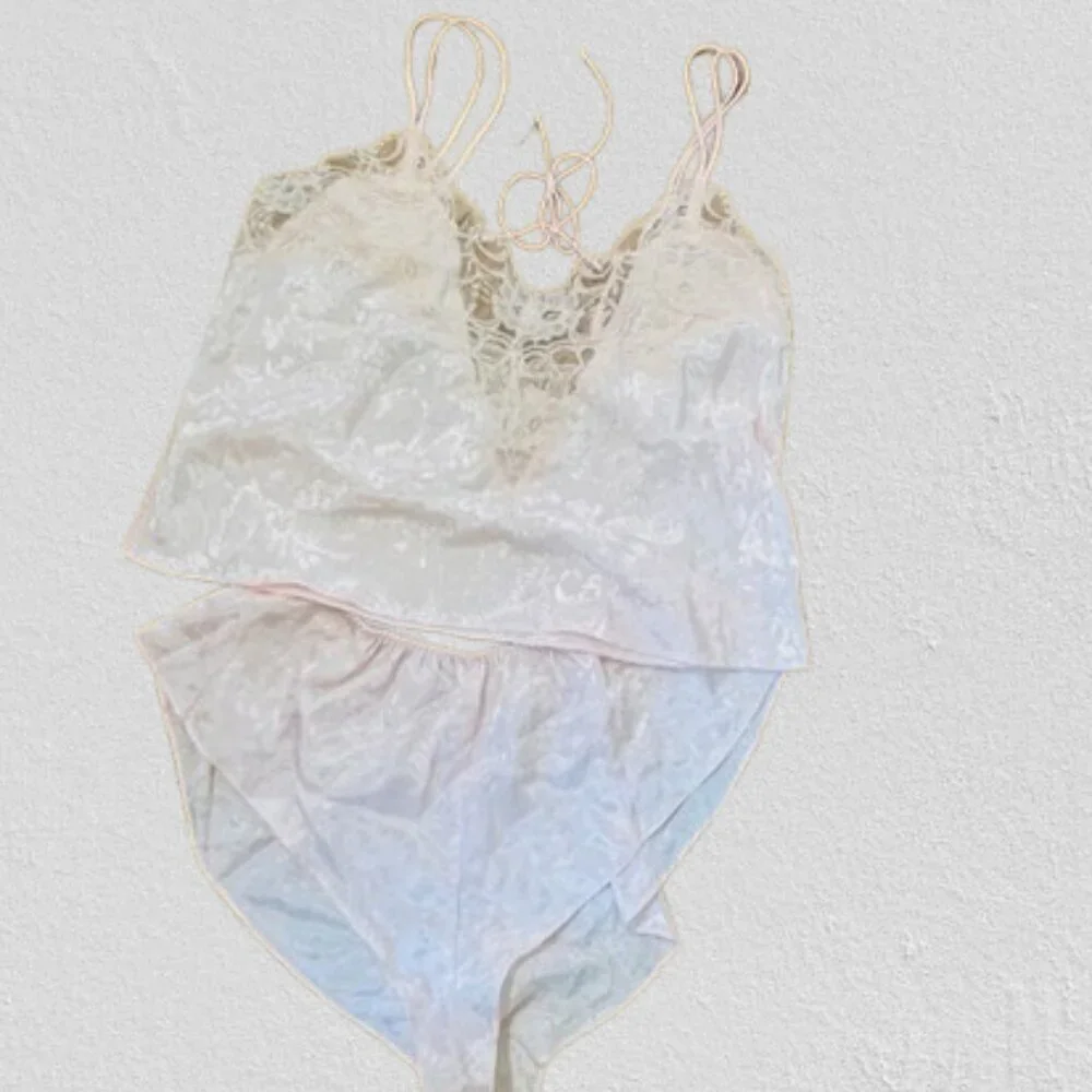 Victoria's Secret Gold Label Vintage Satin Jacquard Lace Pajama Set Med - Picture 2 of 11